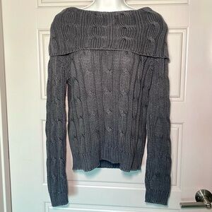 Gray Cable Knit Off the Shoulder Women's Sweater